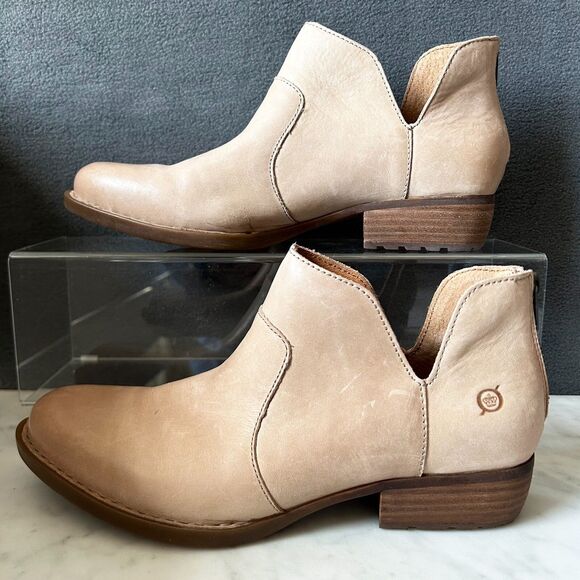 Born Kerri Tan Leather Ankle Boot Western Cut Out Back Zip - Women's Size 9 - Picture 2 of 10